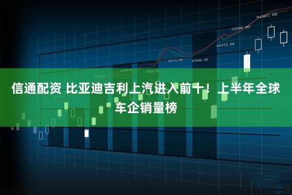 信通配资 比亚迪吉利上汽进入前十！上半年全球车企销量榜